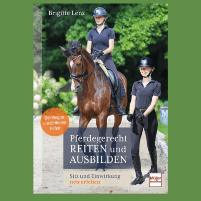 Reiterin auf Pferd, Ausbilderin daneben am Boden.