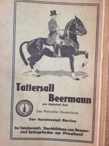 Die Rückseite der Turnier-Ordnung von 1925 mit einer Werbung für einen Reitstall.